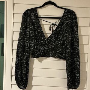 Zara Dark Blue and White Polka Dot Blouse - Size M